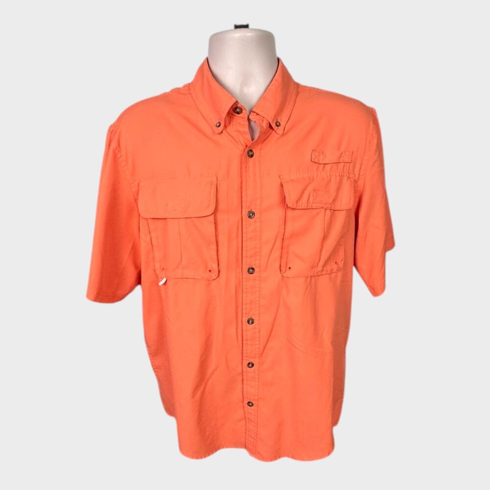 Cabela's Medium Mens Orange Button Front Shirt Polyester